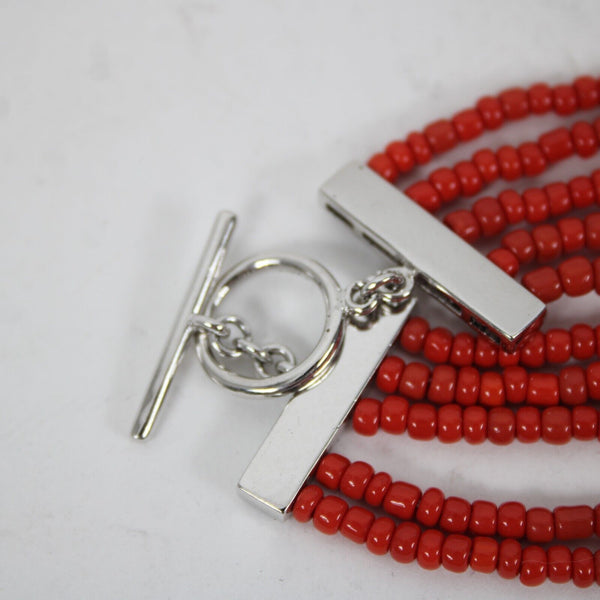 Sterling Silver Red Beaded CZ Multi Layer Hook And Eye Closure 17" Necklace