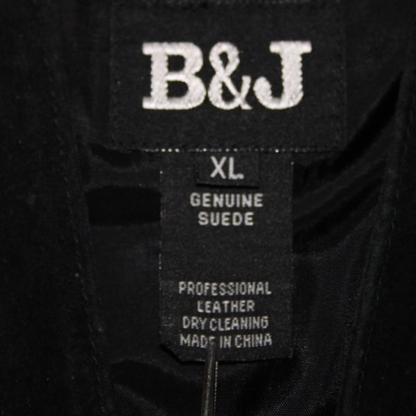 B & J Sz XL Black Tan Applique Vintage Lightweight Suede Lined Boho Jacket