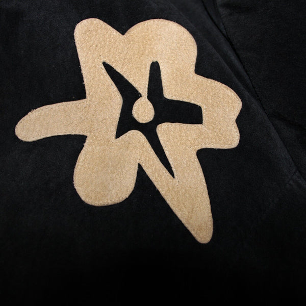 B & J Sz XL Black Tan Applique Vintage Lightweight Suede Lined Boho Jacket