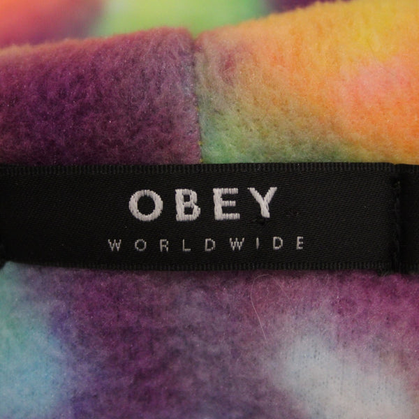 Obey Sz M Multi Color Tie Dye Hooded Crop Pull Over 100% Polyester Sweater