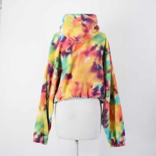Obey Sz M Multi Color Tie Dye Hooded Crop Pull Over 100% Polyester Sweater
