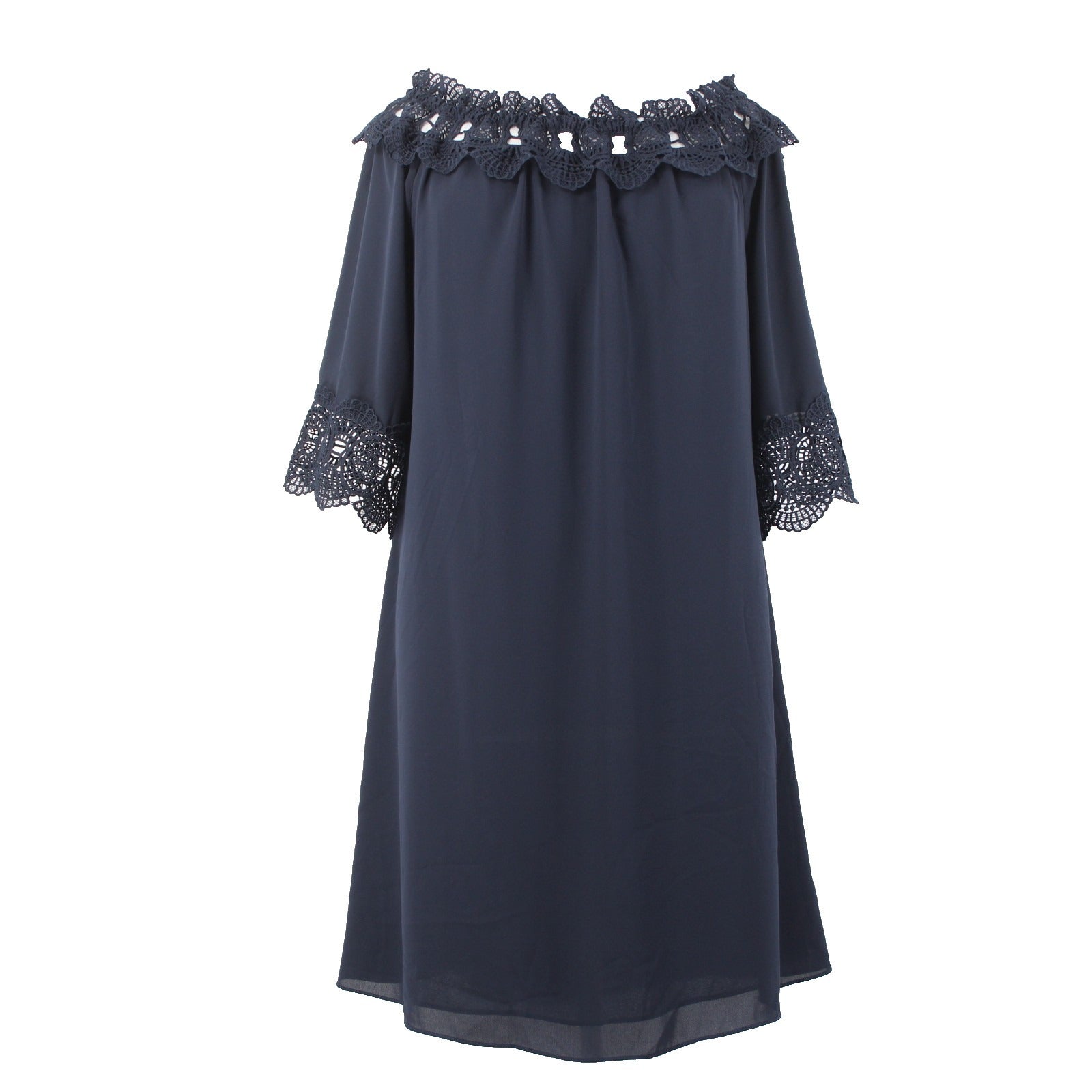 Joseph Ribkoff Dress NEW Sz 18 Navy Blue Embroidered Lined 100% Poly Dress