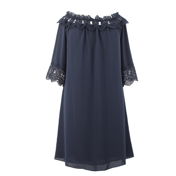 Joseph Ribkoff Dress NEW Sz 18 Navy Blue Embroidered Lined 100% Poly Dress