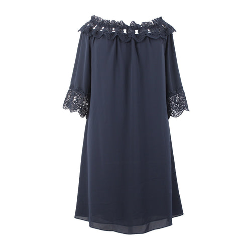 Joseph Ribkoff Dress NEW Sz 18 Navy Blue Embroidered Lined 100% Poly Dress