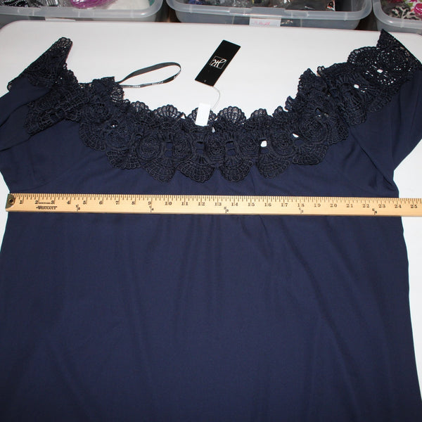 Joseph Ribkoff Dress NEW Sz 18 Navy Blue Embroidered Lined 100% Poly Dress