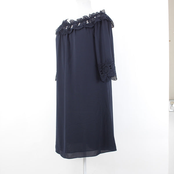 Joseph Ribkoff Dress NEW Sz 18 Navy Blue Embroidered Lined 100% Poly Dress