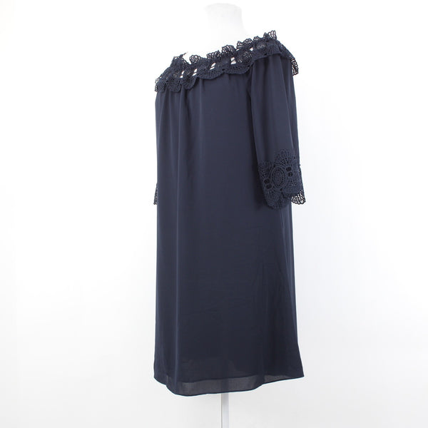 Joseph Ribkoff Dress NEW Sz 18 Navy Blue Embroidered Lined 100% Poly Dress