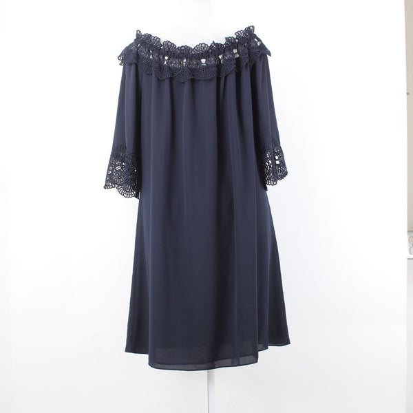 Joseph Ribkoff Dress NEW Sz 18 Navy Blue Embroidered Lined 100% Poly Dress