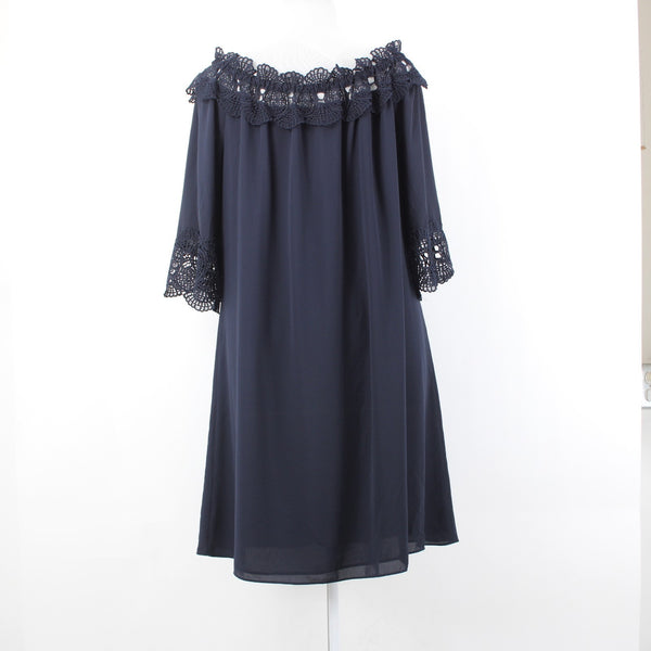 Joseph Ribkoff Dress NEW Sz 18 Navy Blue Embroidered Lined 100% Poly Dress