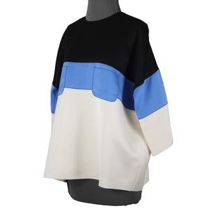 Celine Sz 42 Black Blue Ivory Color Block Silk Wool Top