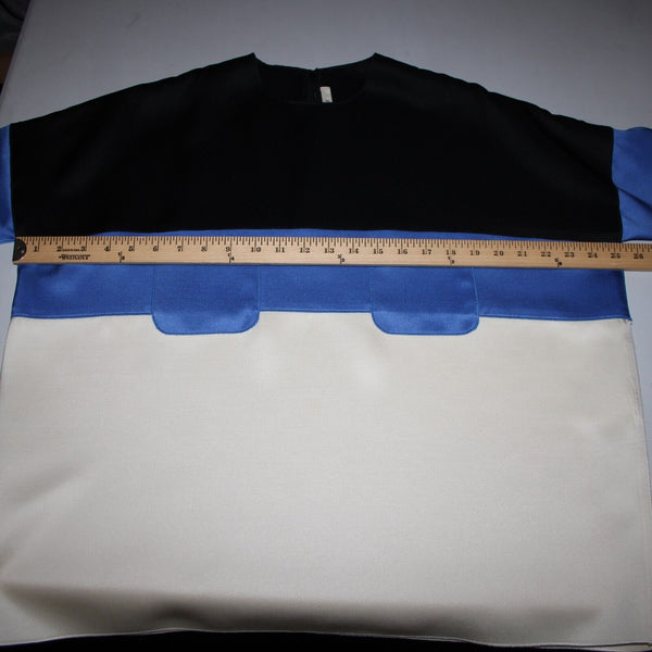 Celine Sz 42 Black Blue Ivory Color Block Silk Wool Top