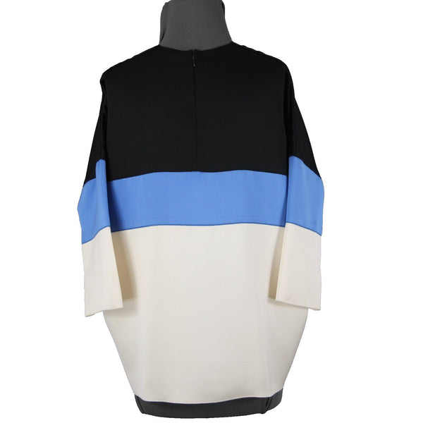 Celine Sz 42 Black Blue Ivory Color Block Silk Wool Top