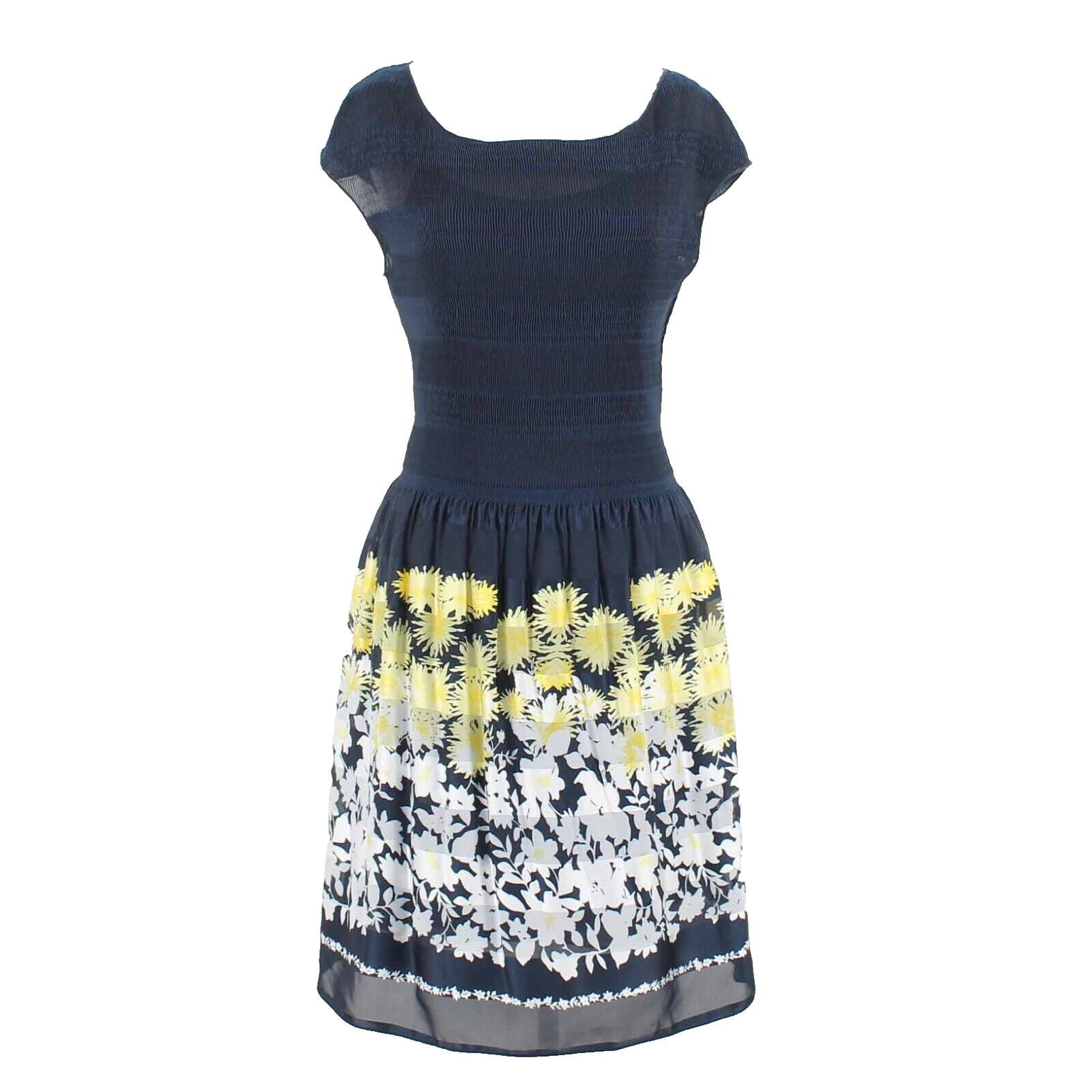 Max Studio NEW $98 Sz M Navy Blue Multi Lined Micropleats Poly Blend Dress