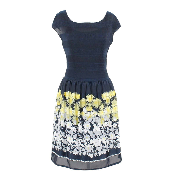 Max Studio NEW $98 Sz M Navy Blue Multi Lined Micropleats Poly Blend Dress