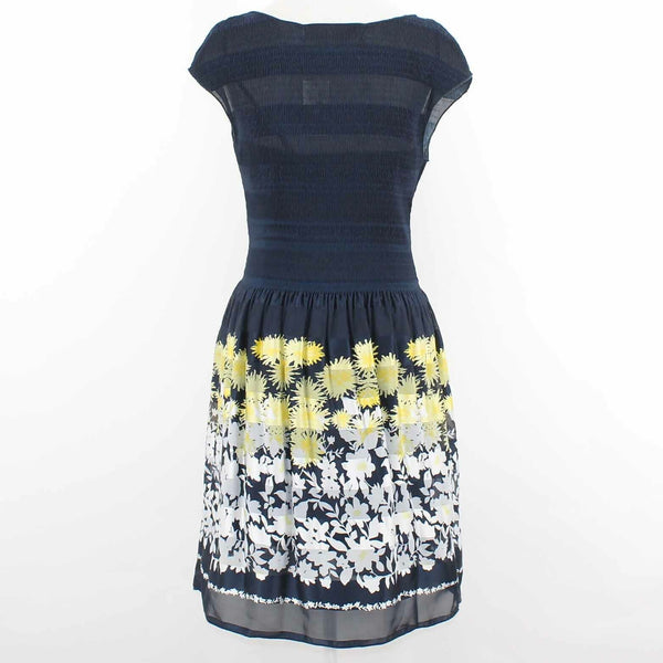 Max Studio NEW $98 Sz M Navy Blue Multi Lined Micropleats Poly Blend Dress