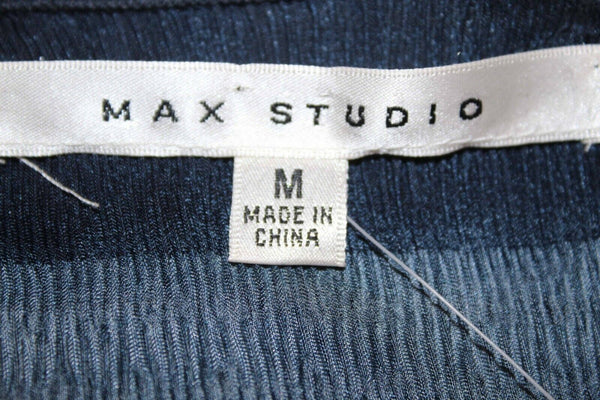 Max Studio NEW $98 Sz M Navy Blue Multi Lined Micropleats Poly Blend Dress