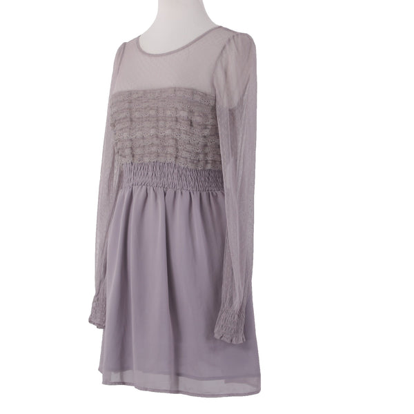 Free People Dress Sz 8 Lavender Purple Lace Detail Lined Mesh 100% Poly Dress