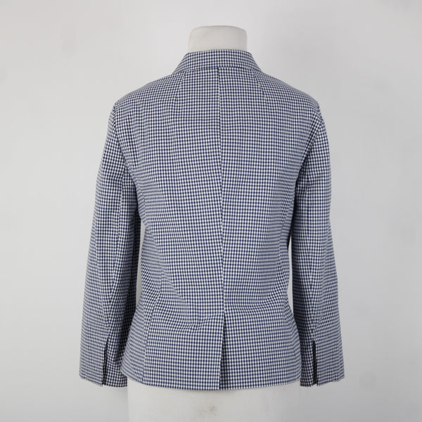 Talbots Sz 10 Navy Blue White Check 3/4 Slv Lined Cotton Spandx Blazer Jacket