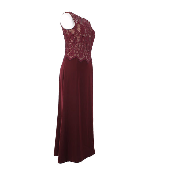 Tadashi Shoji Dress Sz 8 Burgundy Red Tan Lined Embroidered Nylon Cotton Dress