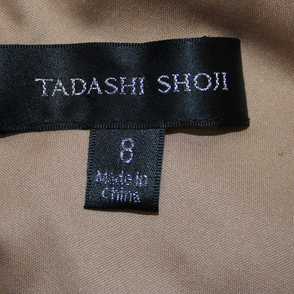 Tadashi Shoji Dress Sz 8 Burgundy Red Tan Lined Embroidered Nylon Cotton Dress