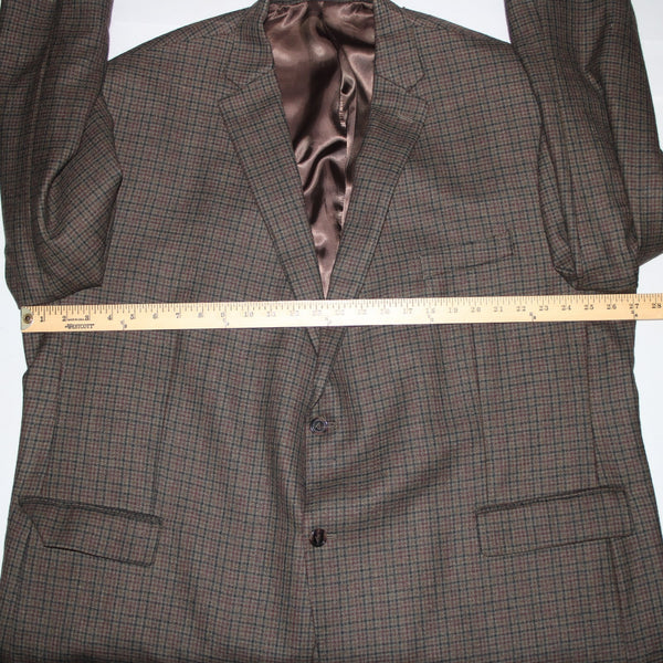 Lauren Ralph Lauren Blazer Jacket Sz 52 R Brown Black Plaid Two Button 100% Wool