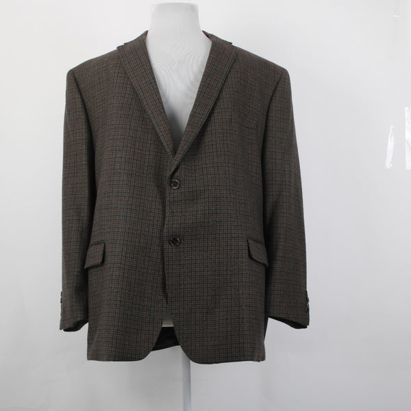 Lauren Ralph Lauren Blazer Jacket Sz 52 R Brown Black Plaid Two Button 100% Wool