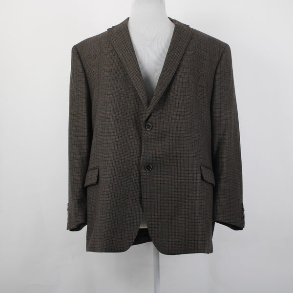 Lauren Ralph Lauren Blazer Jacket Sz 52 R Brown Black Plaid Two Button 100% Wool