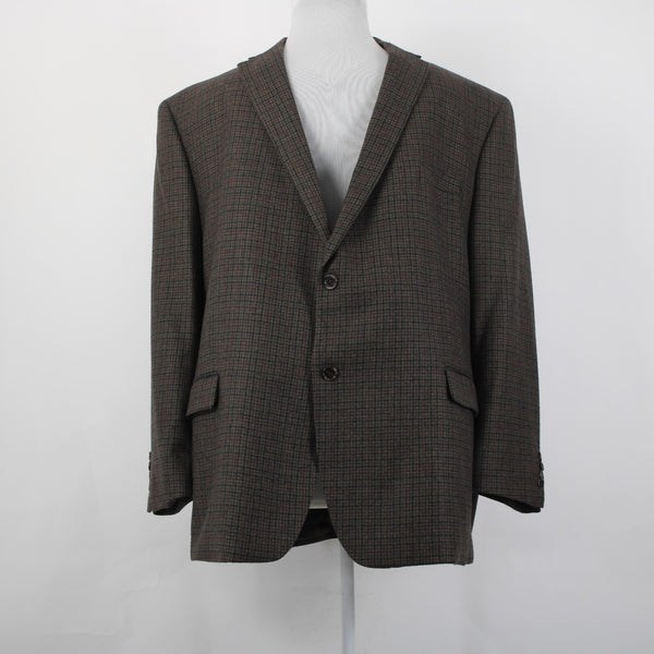 Lauren Ralph Lauren Blazer Jacket Sz 52 R Brown Black Plaid Two Button 100% Wool