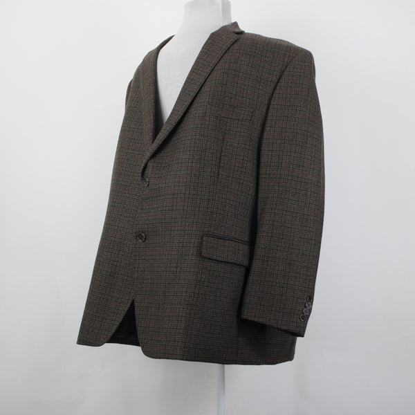 Lauren Ralph Lauren Blazer Jacket Sz 52 R Brown Black Plaid Two Button 100% Wool