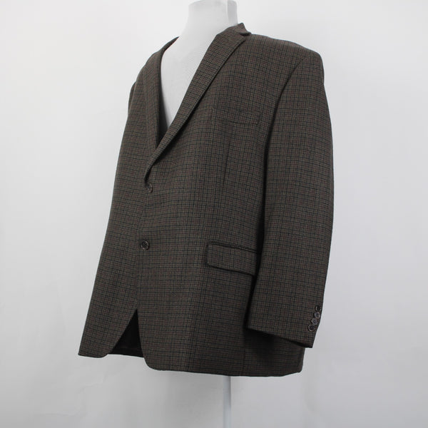 Lauren Ralph Lauren Blazer Jacket Sz 52 R Brown Black Plaid Two Button 100% Wool
