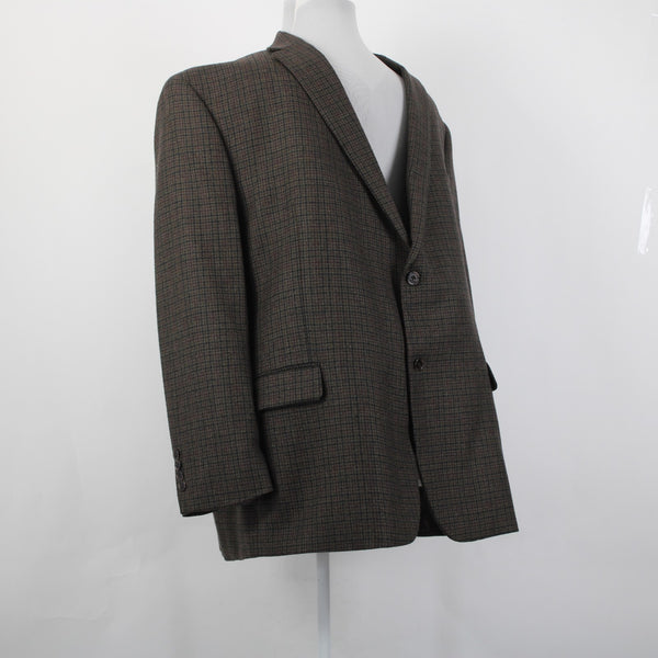 Lauren Ralph Lauren Blazer Jacket Sz 52 R Brown Black Plaid Two Button 100% Wool