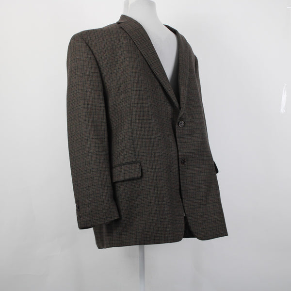 Lauren Ralph Lauren Blazer Jacket Sz 52 R Brown Black Plaid Two Button 100% Wool