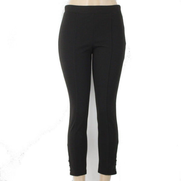 Talbots Sz SP X 27 Dark Brown Black Checkered Elastic Waist Skinny Poly Pant