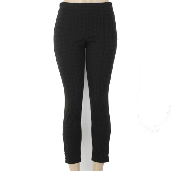 Talbots Sz SP X 27 Dark Brown Black Checkered Elastic Waist Skinny Poly Pant
