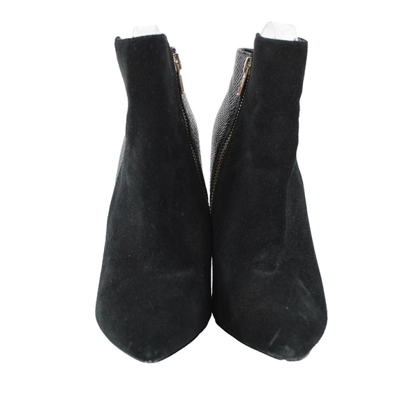 Steve Madden Damali Sz 8 M Black Leather Mixed Media Upper Rubber Sole 4" Bootie