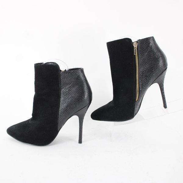 Steve Madden Damali Sz 8 M Black Leather Mixed Media Upper Rubber Sole 4" Bootie