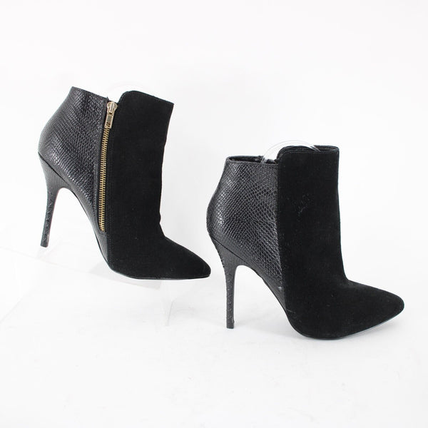 Steve Madden Damali Sz 8 M Black Leather Mixed Media Upper Rubber Sole 4" Bootie