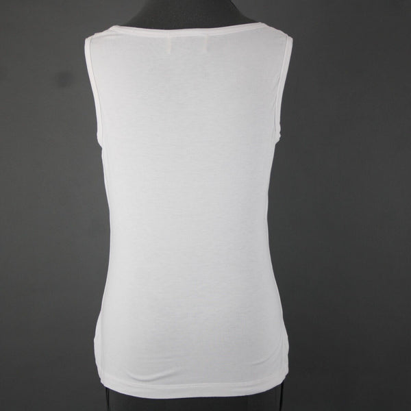 St John Jeans Sz M White Gold Studded Rhinestones Cross Rayon Spandex Tank Top