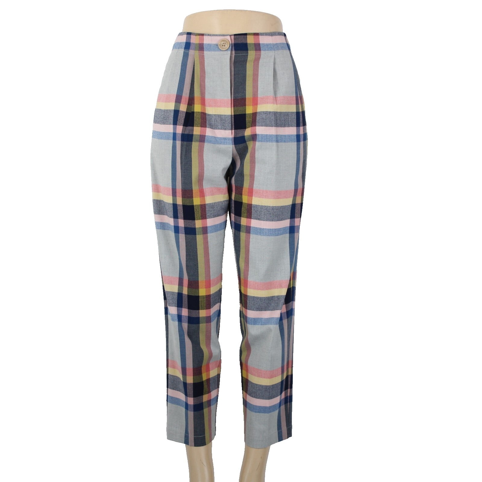 Corey Lynn Calter Sz M x 25 Blue Multi Color Plaid Pleated Elastic Poly Pant
