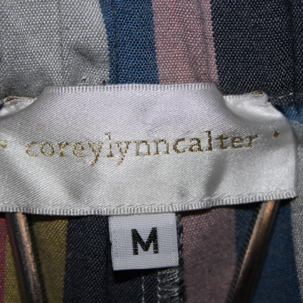 Corey Lynn Calter Sz M x 25 Blue Multi Color Plaid Pleated Elastic Poly Pant