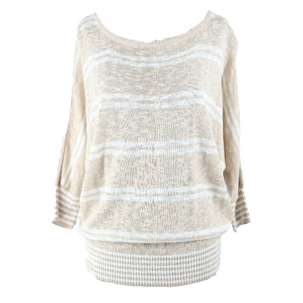 Michael Stars Sz 1 Tan White Stripe Drop Shoulder Cotton Rayon Soy Sweater