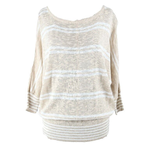 Michael Stars Sz 1 Tan White Stripe Drop Shoulder Cotton Rayon Soy Sweater