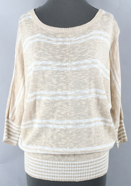Michael Stars Sz 1 Tan White Stripe Drop Shoulder Cotton Rayon Soy Sweater