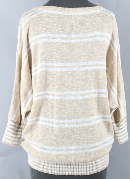 Michael Stars Sz 1 Tan White Stripe Drop Shoulder Cotton Rayon Soy Sweater