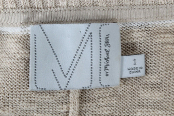 Michael Stars Sz 1 Tan White Stripe Drop Shoulder Cotton Rayon Soy Sweater