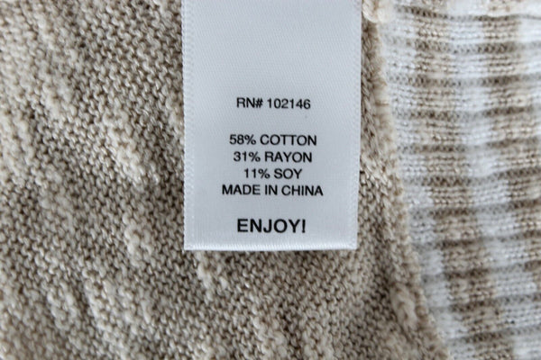 Michael Stars Sz 1 Tan White Stripe Drop Shoulder Cotton Rayon Soy Sweater