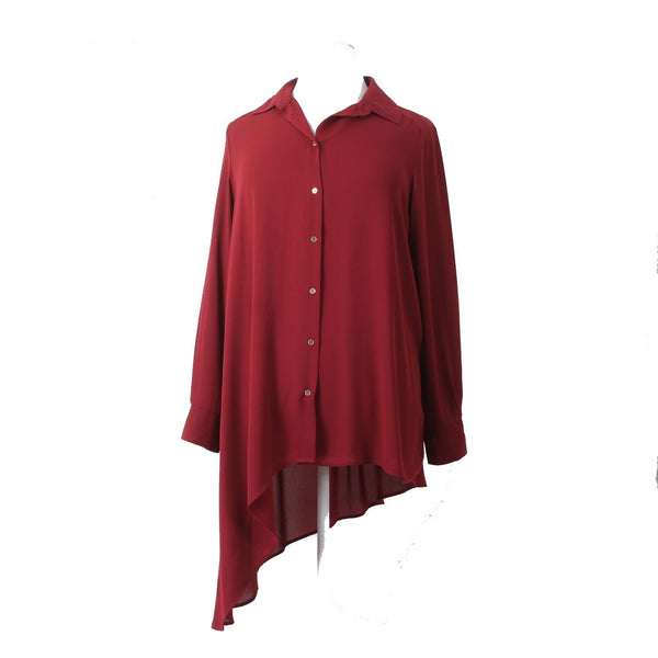 Joseph Ribkoff Top Sz 18 Burgundy Red Asymmetrical Button Up Collared Top