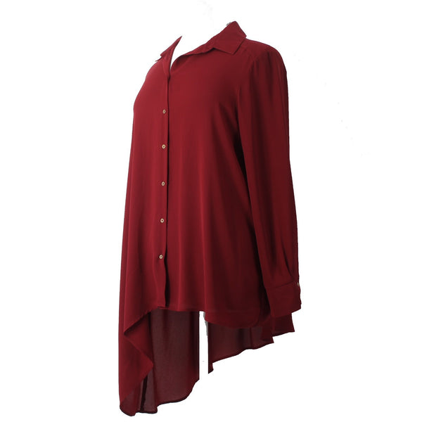 Joseph Ribkoff Top Sz 18 Burgundy Red Asymmetrical Button Up Collared Top