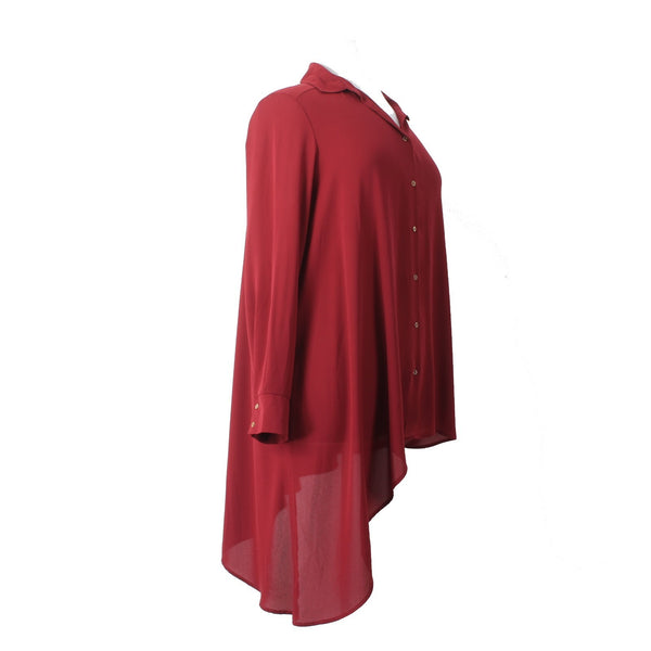 Joseph Ribkoff Top Sz 18 Burgundy Red Asymmetrical Button Up Collared Top