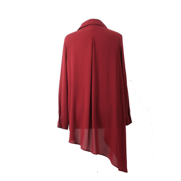 Joseph Ribkoff Top Sz 18 Burgundy Red Asymmetrical Button Up Collared Top